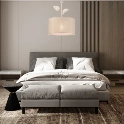 Schlafzimmer Lampen|Küchenlampen*Lamkur Hängeleuchte Landhaus Stoff Metall in Gold E27 Ø 35 cm