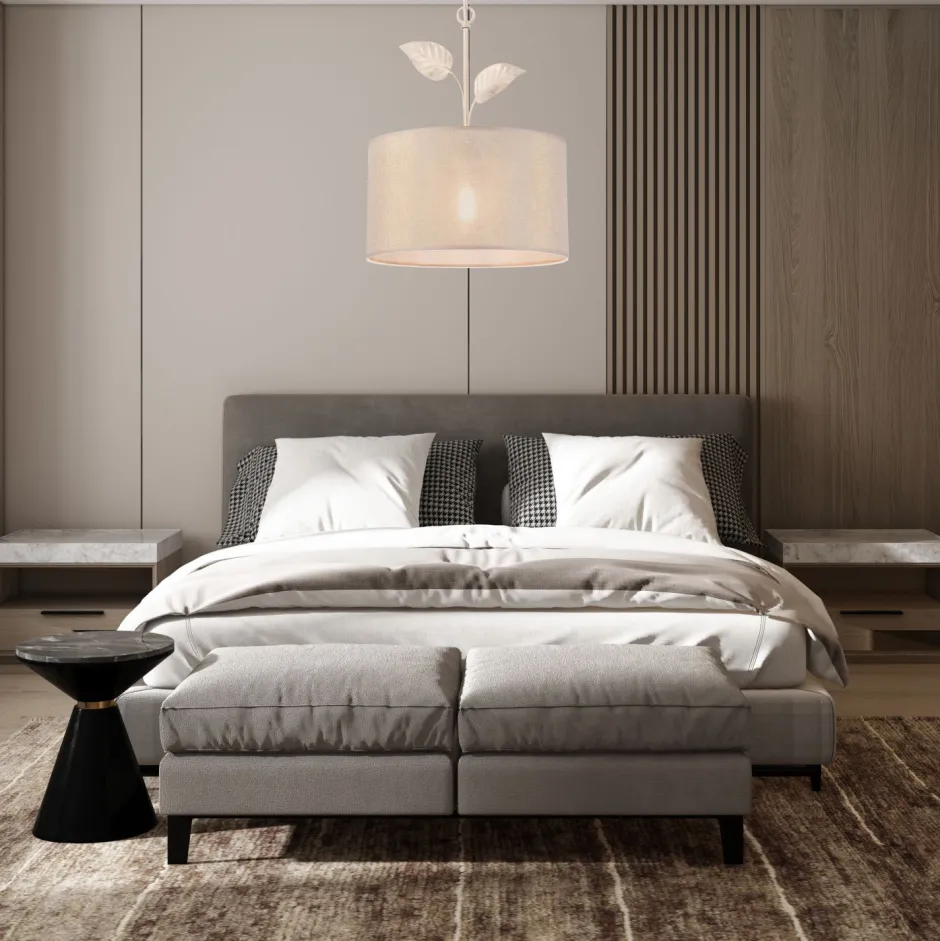 Schlafzimmer Lampen|Küchenlampen*Lamkur Hängeleuchte Landhaus Stoff Metall in Gold E27 Ø 35 cm