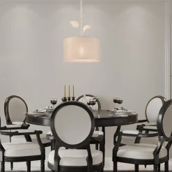 Schlafzimmer Lampen|Küchenlampen*Lamkur Hängeleuchte Landhaus Stoff Metall in Gold E27 Ø 35 cm