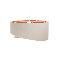 BPS Koncept Hängeleuchte Leinen E27 rund D: 50 cm Modern Beige Kupfer< Bürolampen|Schlafzimmer Lampen