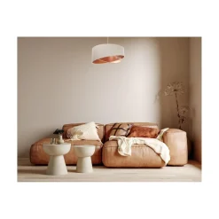 BPS Koncept Hängeleuchte Leinen E27 rund D: 50 cm Modern Beige Kupfer< Bürolampen|Schlafzimmer Lampen
