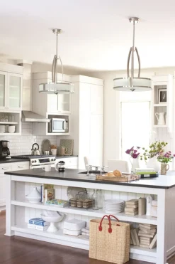 Hängelampen|Esszimmer Lampen*Elstead Hängeleuchte LOU Nickel Weiß Ø51cm Lampe Esstisch