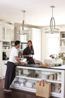 Hängelampen|Esszimmer Lampen*Elstead Hängeleuchte LOU Nickel Weiß Ø51cm Lampe Esstisch