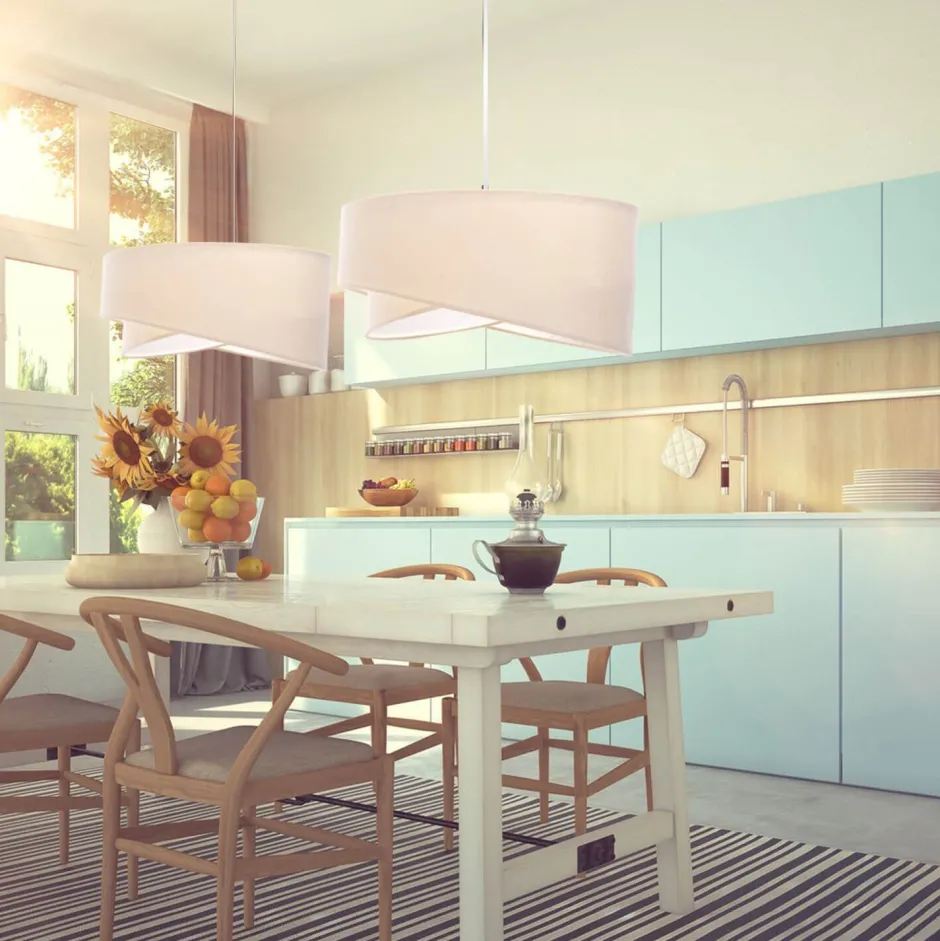 BPS Koncept Hängeleuchte MADAN Creme Weiß rund Ø50cm< Hängelampen|Esszimmer Lampen