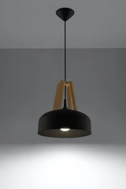 Sollux Hängeleuchte MANILIA Ø30cm rund Retro Schwarz E27< Wohnzimmerlampen|Retro Lampen