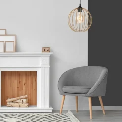 Lamkur Hängeleuchte Metall Draht Ø 24 cm verstellbar Gold Retro E27< Hängelampen|Esszimmer Lampen