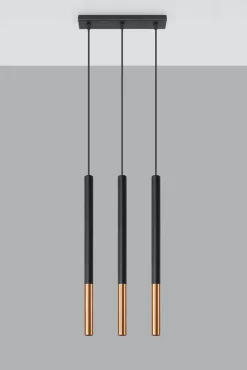 Hängelampen|Moderne Lampen*Sollux Hängeleuchte Metall 3-flammig Zylinder G9 Schwarz Kupfer
