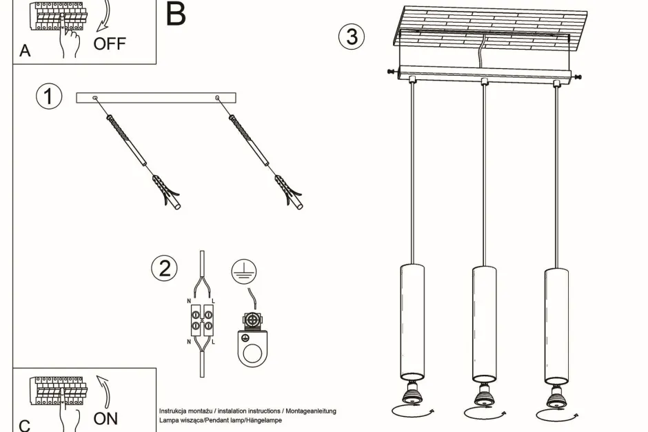 Sollux Hängeleuchte Metall 3-flammig GU10 B: 45 cm Schwarz< Hängelampen|Wohnzimmerlampen