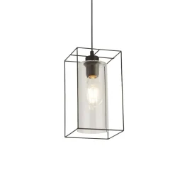 Hängelampen|Wohnzimmerlampen*Searchlight Hängeleuchte Metall Glas eckig B: 15 cm Schwarz Klar E27