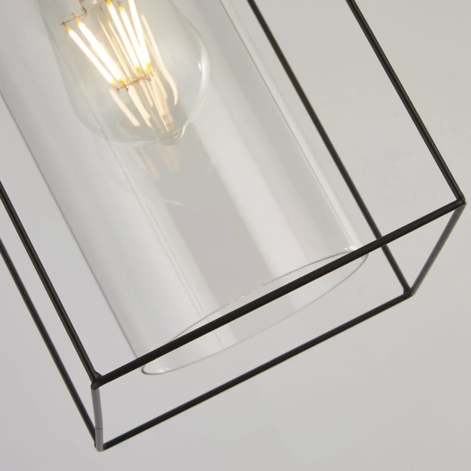 Hängelampen|Wohnzimmerlampen*Searchlight Hängeleuchte Metall Glas eckig B: 15 cm Schwarz Klar E27
