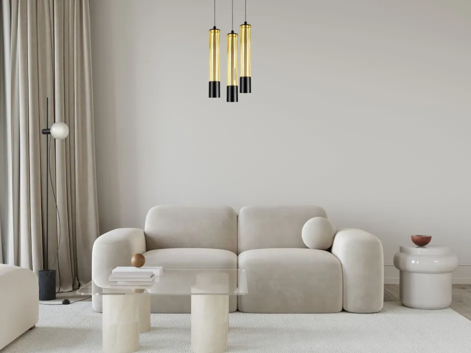 Belis Hängeleuchte Metall GU10 Ø35 cm Schwarz Gold 3-flammig< Hängelampen|Bürolampen