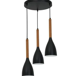 Luminex Hängeleuchte Metall Holz 3x E27 Schwarz< Hängelampen|Wohnzimmerlampen