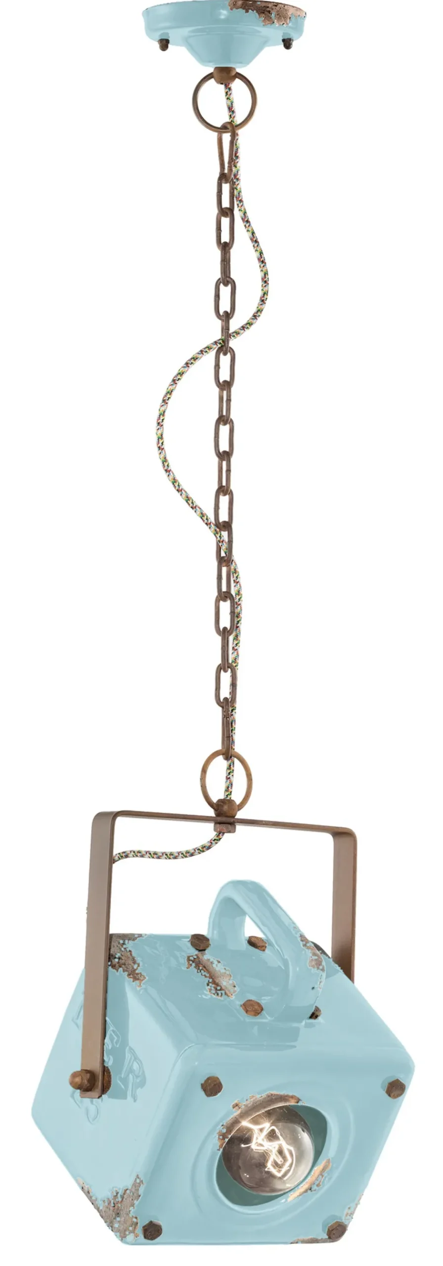 Ferroluce Hängeleuchte Metall Keramik H: max. 95 cm E27 eckig< Wohnzimmerlampen|Keramiklampen