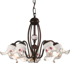 Ferroluce Hängeleuchte Metall Keramik E14 5-flammig Landhaus Stil< Wohnzimmerlampen|Keramiklampen