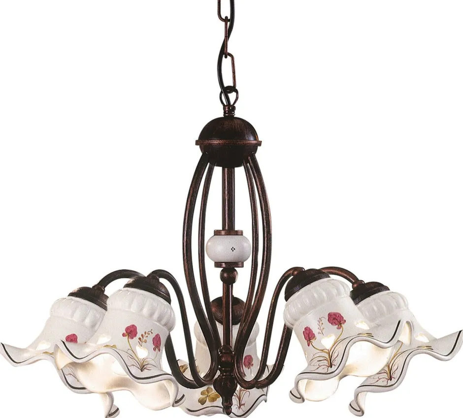 Ferroluce Hängeleuchte Metall Keramik E14 5-flammig Landhaus Stil< Wohnzimmerlampen|Keramiklampen