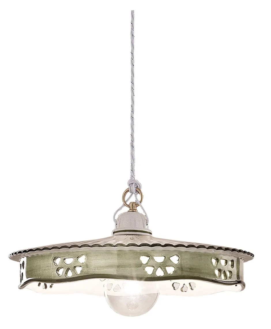 Ferroluce Hängeleuchte Metall Keramik D: 33 cm E27 rund Landhaus< Wohnzimmerlampen|Keramiklampen