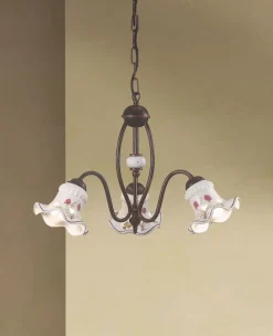 Ferroluce Hängeleuchte Metall Keramik E14 3-flammig Landhaus< Wohnzimmerlampen|Keramiklampen