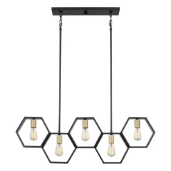 Bürolampen|Wohnzimmerlampen*Elstead Hängeleuchte Metall L: 101,6 cm höhenverstellbar Schwarz Gold