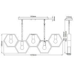 Bürolampen|Wohnzimmerlampen*Elstead Hängeleuchte Metall L: 101,6 cm höhenverstellbar Schwarz Gold