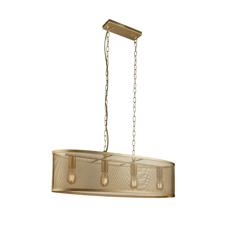 Hängelampen|Wohnzimmerlampen*Searchlight Hängeleuchte Metall Mesh B: 91 cm 4x E27 in Gold