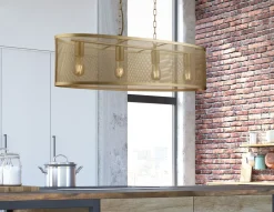 Hängelampen|Wohnzimmerlampen*Searchlight Hängeleuchte Metall Mesh B: 91 cm 4x E27 in Gold