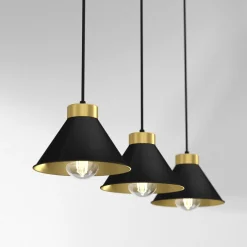 Luminex Hängeleuchte Metall Schwarz Gold 3-flammig E27 RIAN< Hängelampen|Esszimmer Lampen