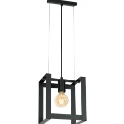 Hängelampen|Esszimmer Lampen*Luminex Hängeleuchte Metall Schwarz eckig offener Schirm