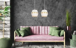 Hängelampen|Bürolampen*Belis Hängeleuchte Metall Weiß Gold E27 50 cm lang 2-flammig