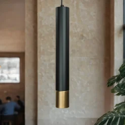 Moderne Lampen|Esszimmer Lampen*Luminex Hängeleuchte Metall Zylinder Schwarz Gold Modern GU10
