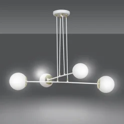 Hängelampen|Kugellampen*Emibig Hängeleuchte mit Schirm Weiß verstellbar Glas Metall 4x