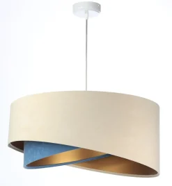 Bürolampen|Schlafzimmer Lampen*BPS Koncept Hängeleuchte Modern Ø 50 cm Stoff Creme Blau Gold E27