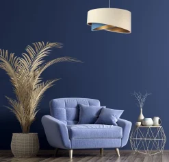 Bürolampen|Schlafzimmer Lampen*BPS Koncept Hängeleuchte Modern Ø 50 cm Stoff Creme Blau Gold E27