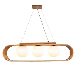 Hängelampen|Bürolampen*Elstead Hängeleuchte Modern B: 85 cm Furnier aus Teak Holz Glas 3x E27