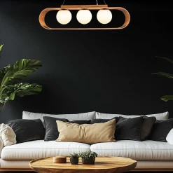 Hängelampen|Bürolampen*Elstead Hängeleuchte Modern B: 85 cm Furnier aus Teak Holz Glas 3x E27