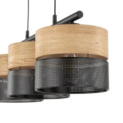 TK Lighting Hängeleuchte Modern länglich 3-flammig Schwarz Natur E27< Bürolampen|Stofflampen