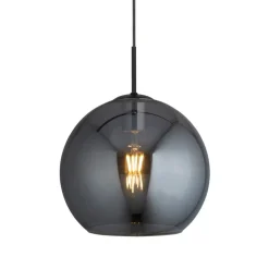 Searchlight Hängeleuchte Rauchglas Ø 30 cm Grau Schwarz KAYLEE< Wohnzimmerlampen|Glaslampen