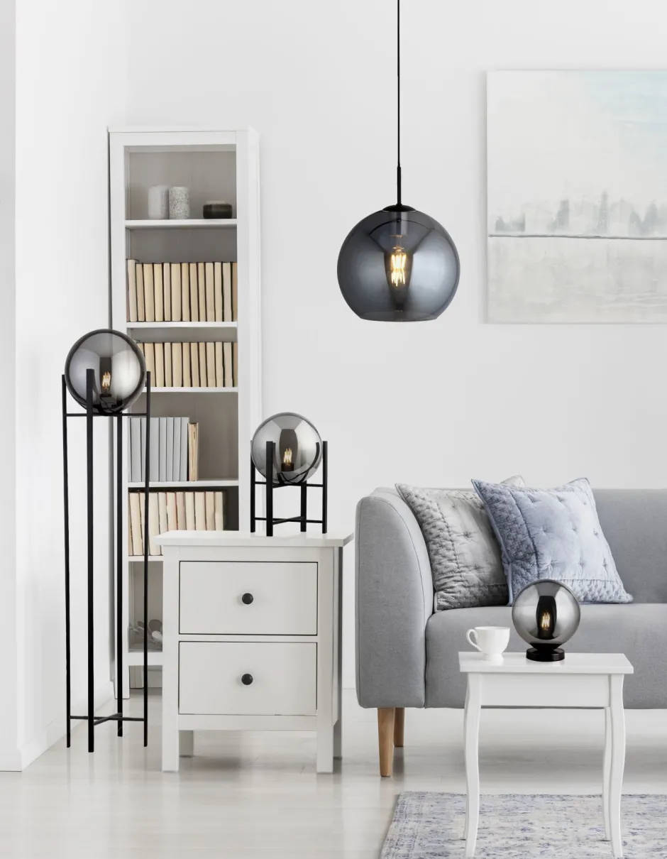 Searchlight Hängeleuchte Rauchglas Ø 30 cm Grau Schwarz KAYLEE< Wohnzimmerlampen|Glaslampen