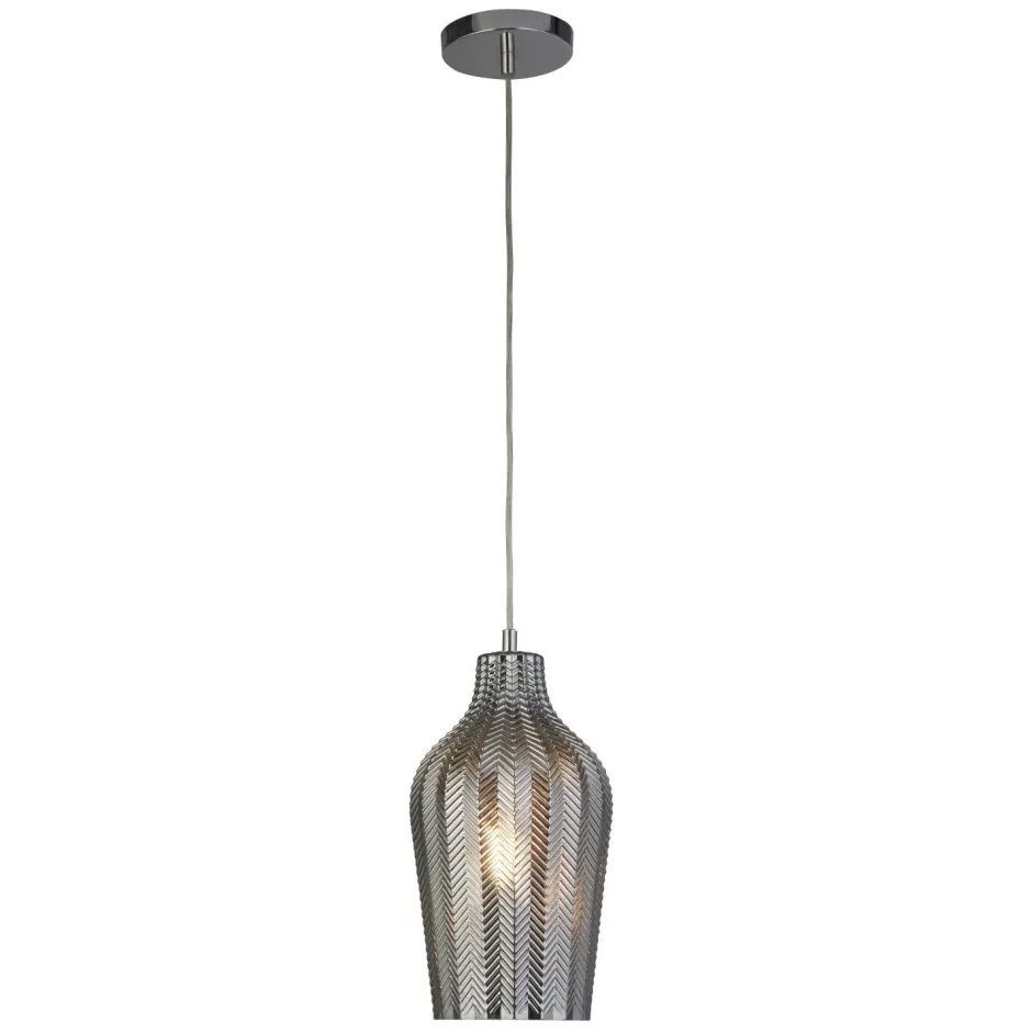 Hängelampen|Wohnzimmerlampen*Searchlight Hängeleuchte Rauchglas E27 Ø 17,5 cm Chrom Grau BRODY