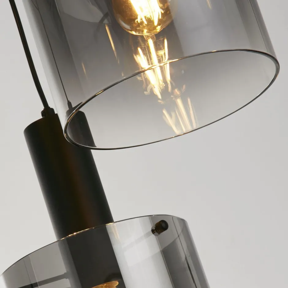 Searchlight Hängeleuchte Rauchglas 3-flammig Schwarz Grau E27 Ø 42 cm< Wohnzimmerlampen|Glaslampen