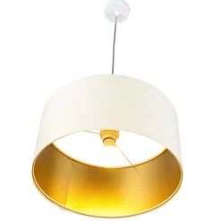 BPS Koncept Hängeleuchte Retro Creme Gold Stoff rund Esszimmer< Hängelampen|Esszimmer Lampen