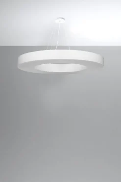 Hängelampen|Esszimmer Lampen*Sollux Hängeleuchte Ring Weiß Ø 90 cm rund 8x E27 Stoff