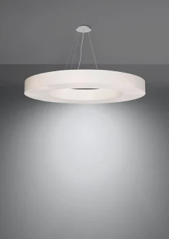 Hängelampen|Esszimmer Lampen*Sollux Hängeleuchte Ring Weiß Ø 90 cm rund 8x E27 Stoff