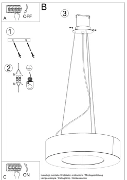 Hängelampen|Esszimmer Lampen*Sollux Hängeleuchte Ring Weiß Ø 90 cm rund 8x E27 Stoff