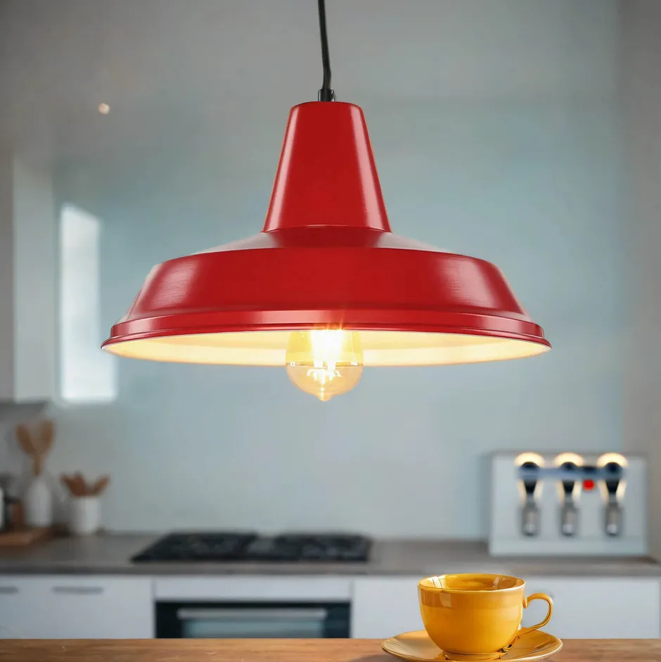 Vintage Lampen|Industrie Lampen*Luminex Hängeleuchte Rot Metall Vintage Mid Century Design