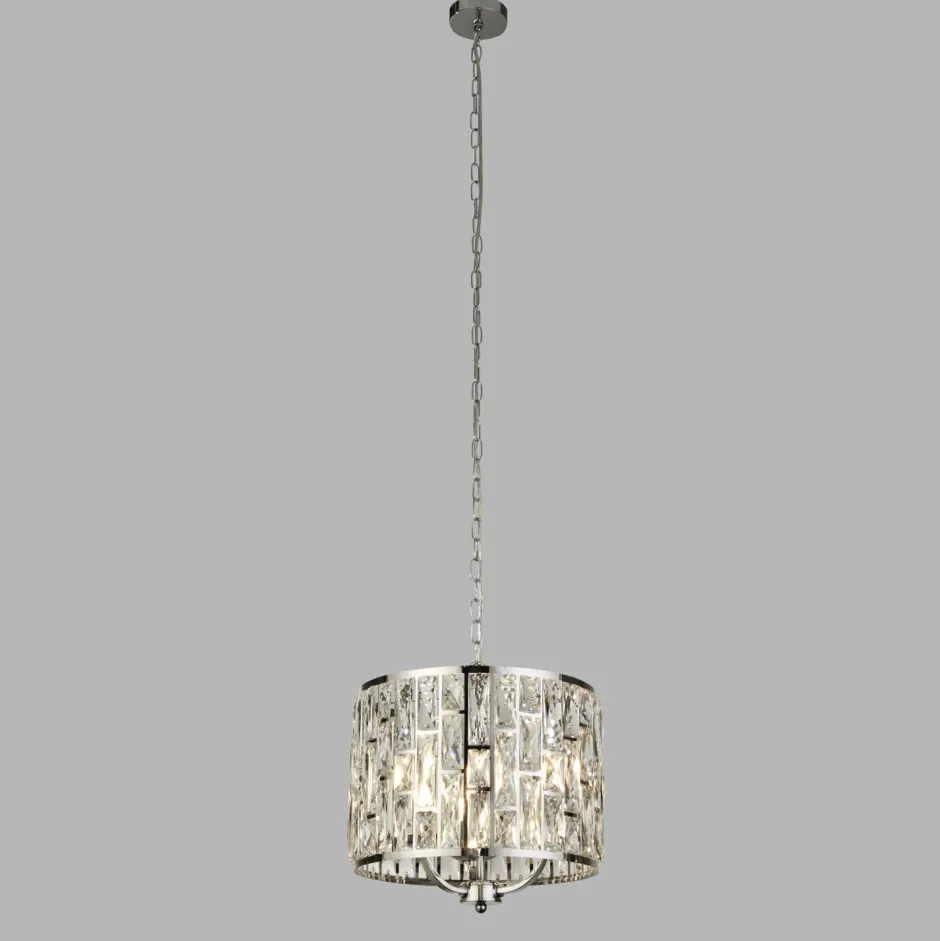 Hängelampen|Wohnzimmerlampen*Searchlight Hängeleuchte rund Ø 38 cm Kristall in Chrom Klar 3x E27