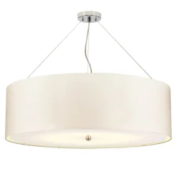 Moderne Lampen|Stofflampen*Elstead Hängeleuchte rund Ø86cm Stoffschirm Creme Chrom NASIA