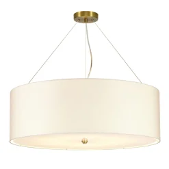 Hängelampen|Esszimmer Lampen*Elstead Hängeleuchte rund Ø76cm Stoffschirm Creme Messing antik