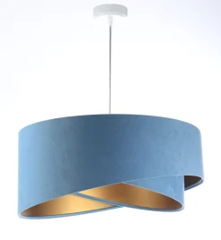 BPS Koncept Hängeleuchte rund D: 50 cm E27 Blau Gold Stoff Velours Optik< Bürolampen|Schlafzimmer Lampen