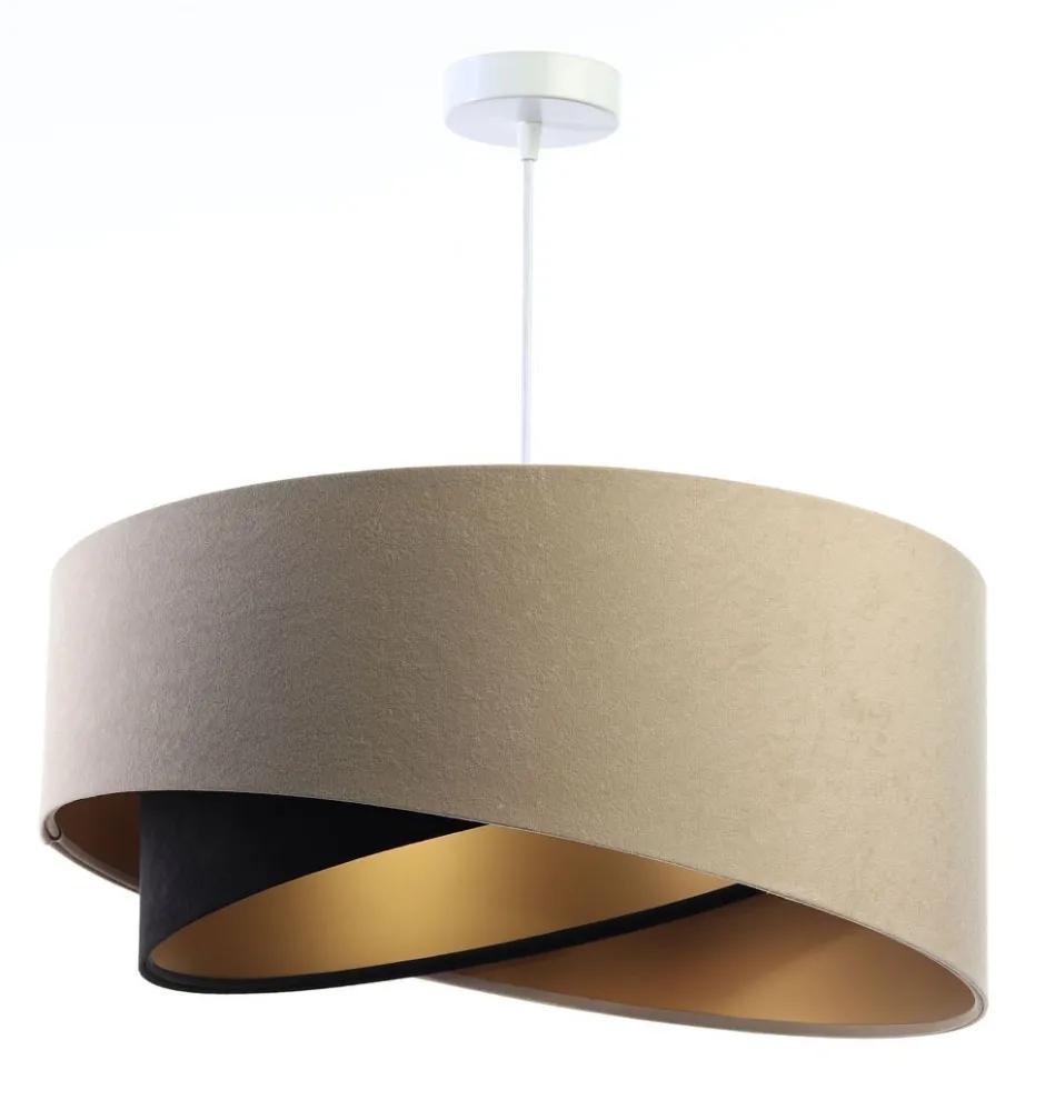 BPS Koncept Hängeleuchte rund D: 50 cm E27 Stoff Beige Schwarz Gold< Wohnzimmerlampen|Schlafzimmer Lampen