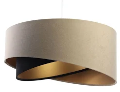 BPS Koncept Hängeleuchte rund D: 50 cm E27 Stoff Beige Schwarz Gold< Wohnzimmerlampen|Schlafzimmer Lampen